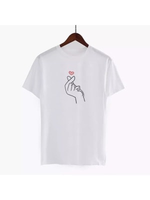 Korean Finger Heart T-Shirt, Wit