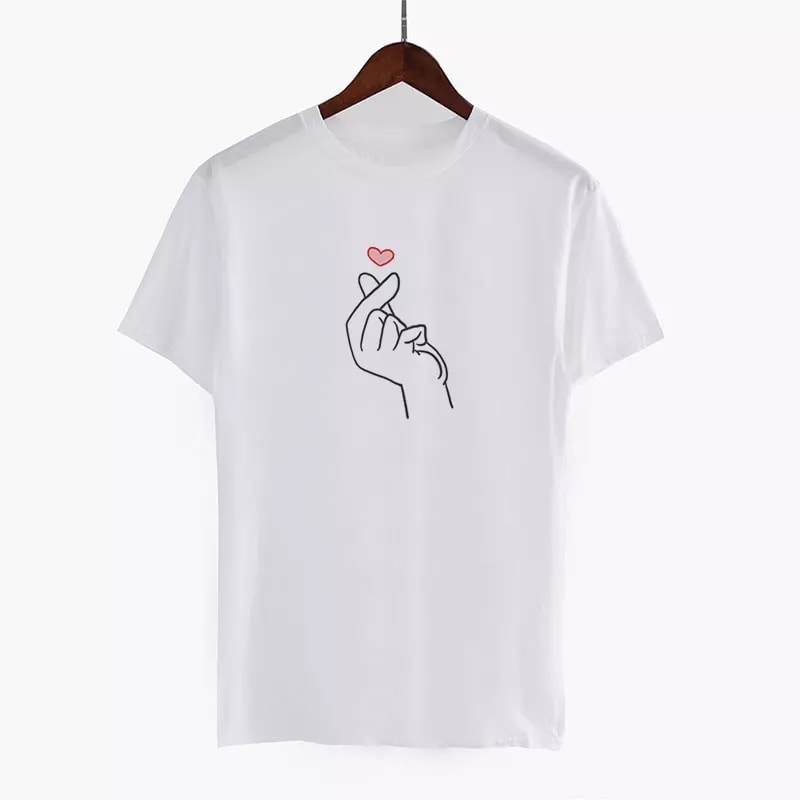 Korean Finger Heart T-Shirt, Wit