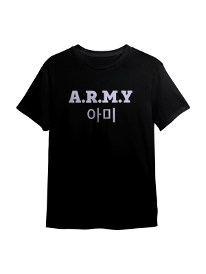 BTS ARMY Hangul T-Shirt, Zwart/Violet Paars